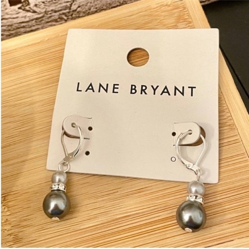 NWT Lane Bryant Gray Pearl Silver CZ Dangle Earrings